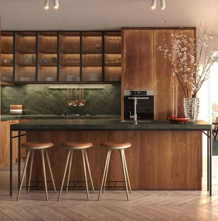 Wood and green contemporary interior